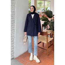 Lamelif Yan Bağlama Detaylı Ceket Lacivert