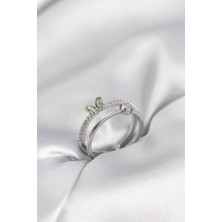 Gümüş Renk 2'li Zirkon Taşlı  Model Kadın Yüzük