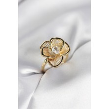Gold Renk Çiçek Model Vintage Kadın Yüzük