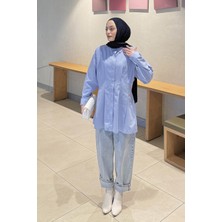 Lamelif Ön Pile Detaylı Gömlek Mavi