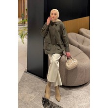 Lamelif Ekose Garnili Ceket Haki