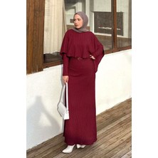 Lamelif Balıksırtı Kemerli Elbise Bordo