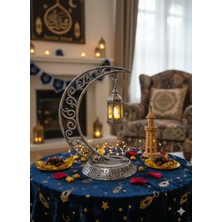 Dodomar Dekoratif 28 cm Hilal Eskitme Gümüş Ramazan LED Lamba 10 cm Kancalı Set