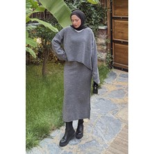 Lamelif Etekli Triko Takım Antrasit