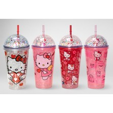 Urz Grup Sevimli Hello Kitty Pipetli Işıklı Boncuklu Suluk Bardak 400 ml