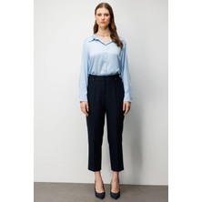 Ekol Kadın Büyük Beden Metal Aksesuarlı Yan Cepli Pantolon 4006 Lacivert