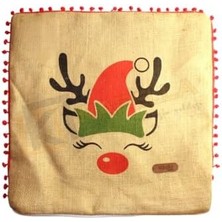 Uslucan Alışveriş Püsküllü Jüt Kırlent Kılıfı 50 * 50 Renkli Geyik Desen