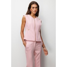 Ekol Kadın Süs Düğmeli Sıfır Yaka Yelek 1002 Pembe