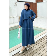 Lamelif Etekli Tesettür Takım Saks Mavisi