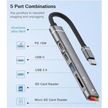Uslucan Alışveriş Çoklu Lightning + USB C - USB Adaptörü 5'i 1 Arada USB Otg Adaptörü, USB 3.0 Hub ile Sd/tf Kart Okuyucu/pd Hızlı Şarj 14/13/12, Çoğu C Tipi Telefon, iPad Pro, Dizüstü Bilgisayarlara Uyumlu