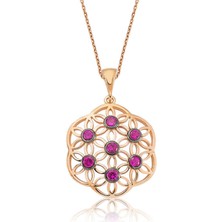 Aya Diamond Gümüş Pembe Yaşam Çiçeği Bayan Kolye