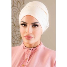 Aişe Tesettür Beyaz Bej Batik Battal Boy Kaymaz Bone - 40500