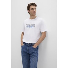 Mavi Erkek Istanbul Baskılı %100 Pamuk T-Shirt M067114 Beyaz