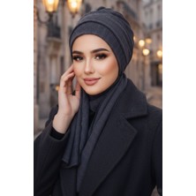 Aişe Tesettür Koyu Gri Triko Atkılı Tesettür Bone