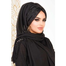 Aişe Tesettür Siyah Sakallı Hazır Abiye Şal