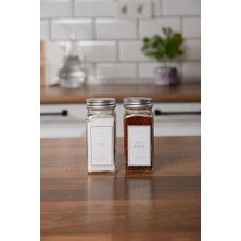 Uslucan Alışveriş 2'li Cam Baharatlık Seti Kapaklı Etiketli Baharatlık Takımı