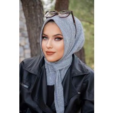 Aişe Tesettür Gri Triko Kışlık Hazır Eşarp