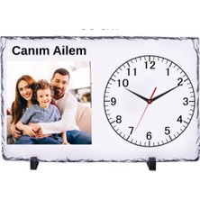 Hediye Vakti Kişiye Özel Fotoğraflı Doğal Taş Masa Saati 25X38 cm – Aile Temalı Dekoratif Saat