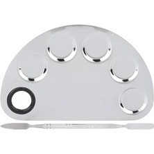 Uslucan Alışveriş Profesyonel Makyaj Karıştırma Paleti, Paslanmaz Çelik, D Şekilli, Spatula ile Birlikte, Metalik Gri