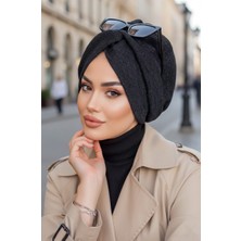 Aişe Tesettür Siyah Triko Kışlık Burgu Bone