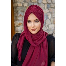 Aişe Tesettür Bordo Işıltılı Büzgülü Hazır Şal