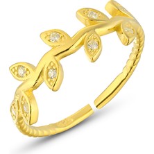 Zanaat Silver 925 Ayar Gümüş Zirkon Taşlı Ayarlanabilir Zeytin Dalı Yaprak Yüzük