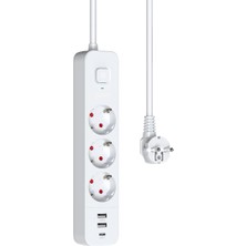 Uslucan Alışveriş Akım Korumalı Çoklu Priz 3 Lü Grup Priz Çocuk Korumalı +2 USB +1 Type C Girişli 3lü Priz
