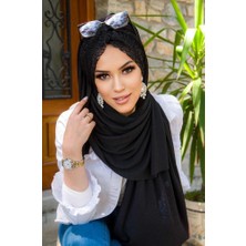 Aişe Tesettür Siyah Dantelli Burgu Model Hazır Şal