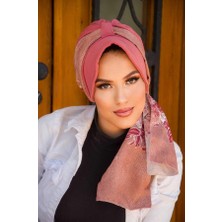 Aişe Tesettür Gülkurusu Pudra Çiçek Desenli Şapka Bone