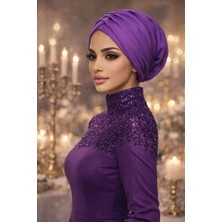 Aişe Tesettür Menekşe Büzgülü Salaş Bone