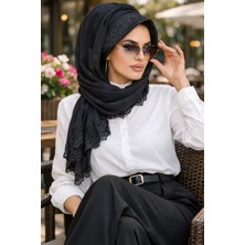 Aişe Tesettür Siyah Dantelli Şapka Şal