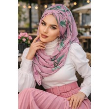 Aişe Tesettür Gülkurusu Çiçek Desenli Hazır Şifon Şal