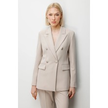 Ekol Kadın Kruvaze Yaka Kapak Cepli Ceket 1006 Kum