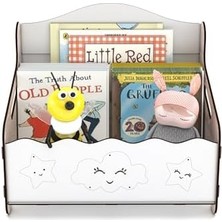 Uslucan Alışveriş Monte Bank Kitaplık Dergilik Çocuk Odası Ahşap Mdf Bebek Kitaplığı Mini Çocuk Kitaplığı (Meşe-Beyaz)