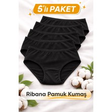Süsen Lingerie 5 Adet Siyah Kadın Ribana Pamuklu Bato Külot, Kadın Iç Çamaşırı