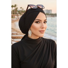 Aişe Tesettür Siyah Çapraz Deniz - Havuz Bonesi