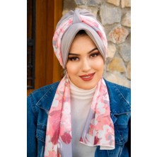 Aişe Tesettür Gri Pudra Çiçekli Şapka Bone