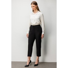 Ekol Kadın Büyük Beden Metal Aksesuarlı Yan Cepli Pantolon 4006 Siyah