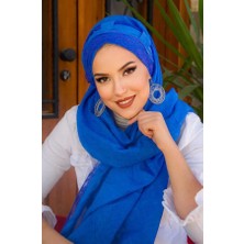 Aişe Tesettür Saks Mavi Pamuk Biritli Şal