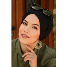 Aişe Tesettür Siyah Çapraz Bantlı Dolgulu Bone