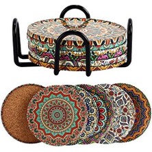 Uslucan Alışveriş 6 Lı Çini Desenli (Autum) Metal Bardak Altlığı ve Metal Stand