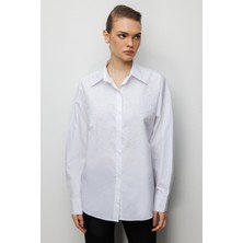 Ekol Kadın Boncuk Işlemeli Pamuk Gömlek 2814 Ekru