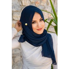 Aişe Tesettür Lacivert Düğmeli Double Şal