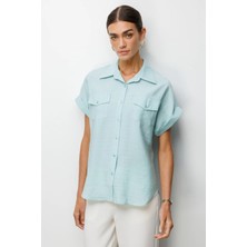 Ekol Kadın Kapak Cepli Kısa Kollu Gömlek 2088 Mint