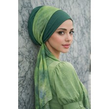 Aişe Tesettür Yeşil Batik Desen Fularlı Bone