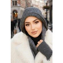 Aişe Tesettür Füme Atkılı Vintage Şapka
