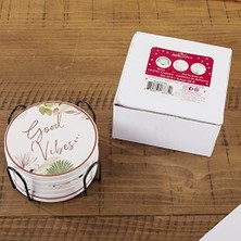 Uslucan Alışveriş Seramik Bardak Altlığı, Tutuculu (6'lı Set), Ev Dekoru ve Hediye Seti, Parti Hediyesi, Eve Taşınır Hediye,