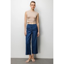 Ekol Kadın Yüksek Bel Bol Paça Pantolon 4088 Indigo