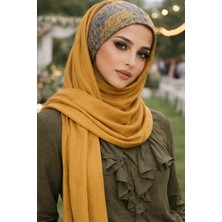 Aişe Tesettür Hardal Desenli Hazır Bandana Şal
