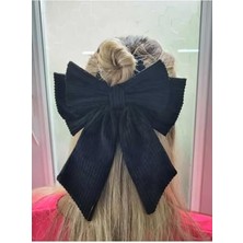 Uslucan Alışveriş Kadife Siyah Büyük Boy Fiyonk Bağlama Toka, At Kuyruğu Tokası, Topuz Tokası